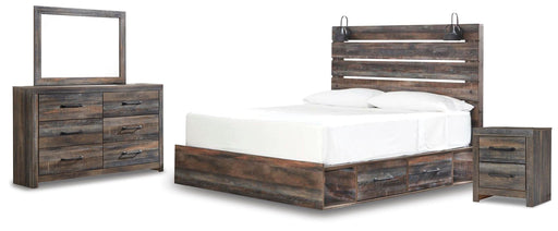 Drystan King Panel Bed with 2 Storage Drawers with Mirrored Dresser and Nightstand - alternate view 2