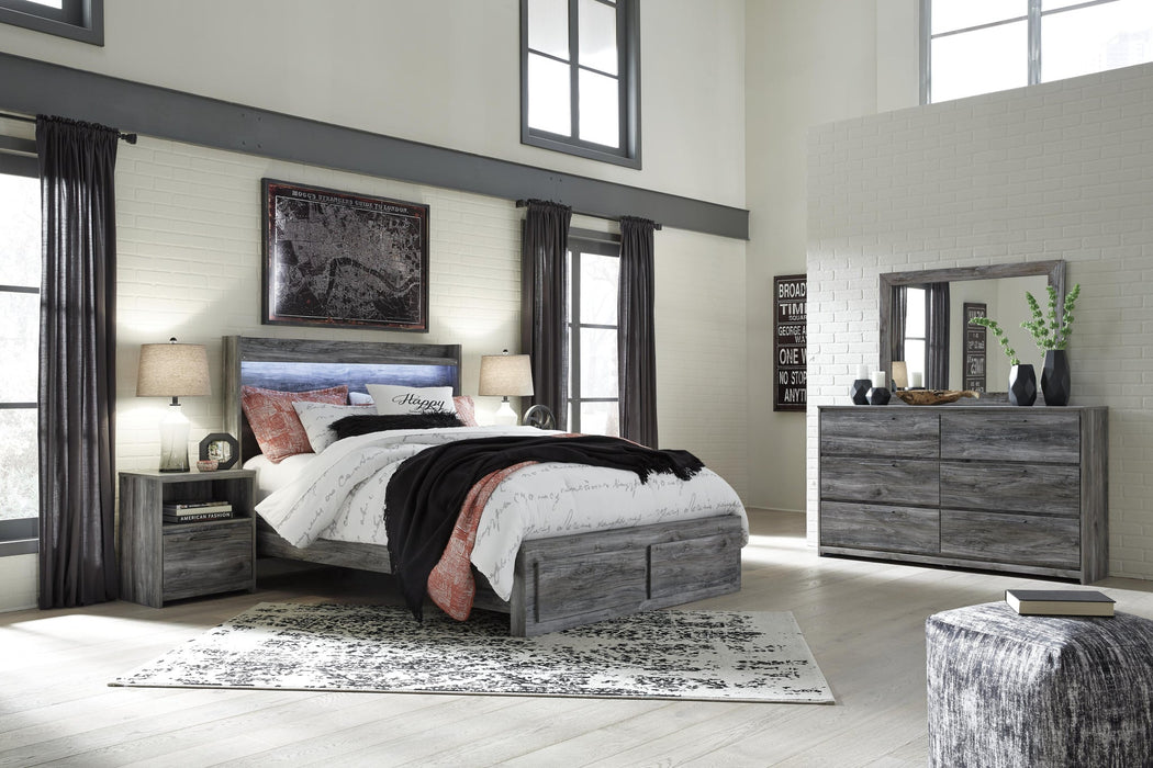 Baystorm Queen Panel Bed with 2 Storage Drawers with Mirrored Dresser and Nightstand - alternate view 2