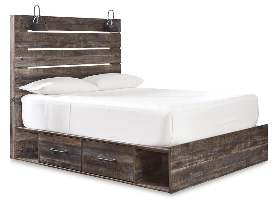 Drystan Queen Panel Bed with 2 Storage Drawers with Mirrored Dresser and Nightstand - alternate view 3