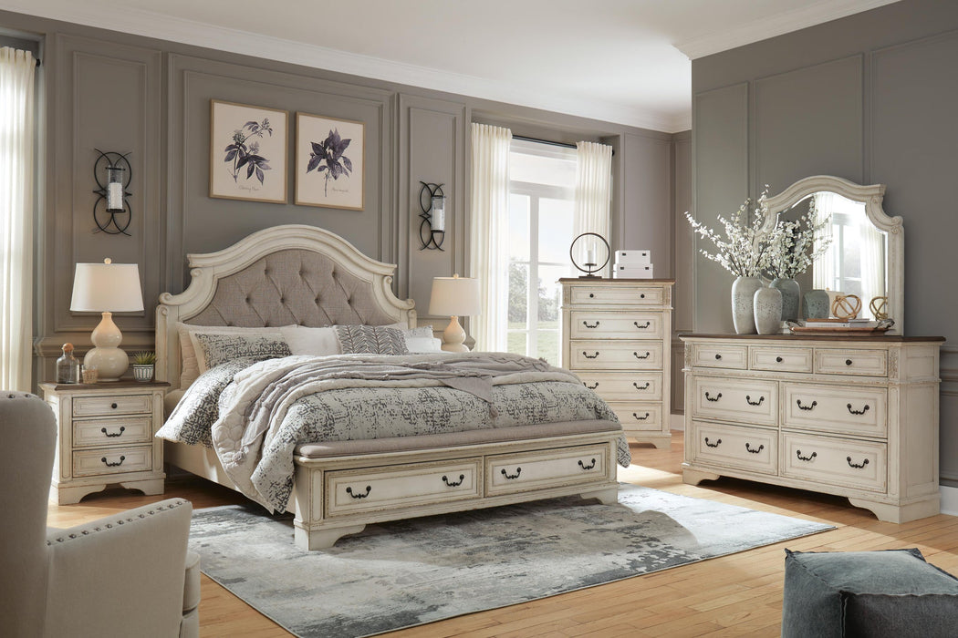 Realyn California King Upholstered Bed with Mirrored Dresser - alternate view 2