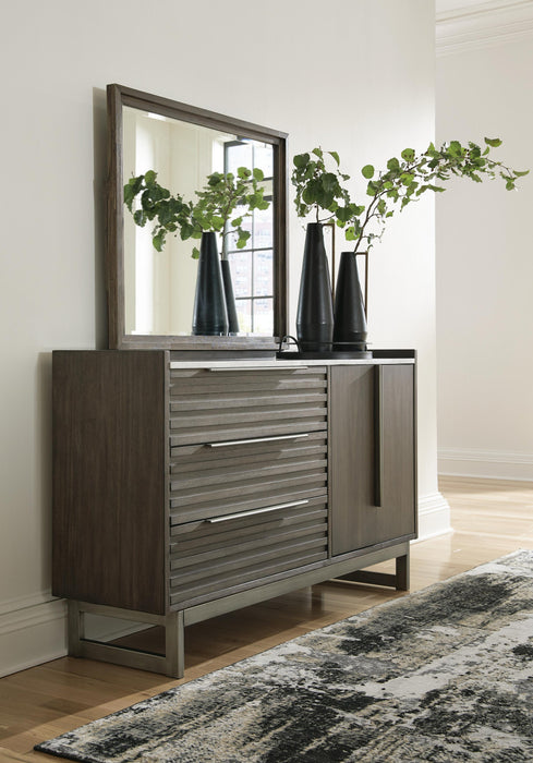 Arkenton King Panel Bed with Mirrored Dresser - alternate view 9
