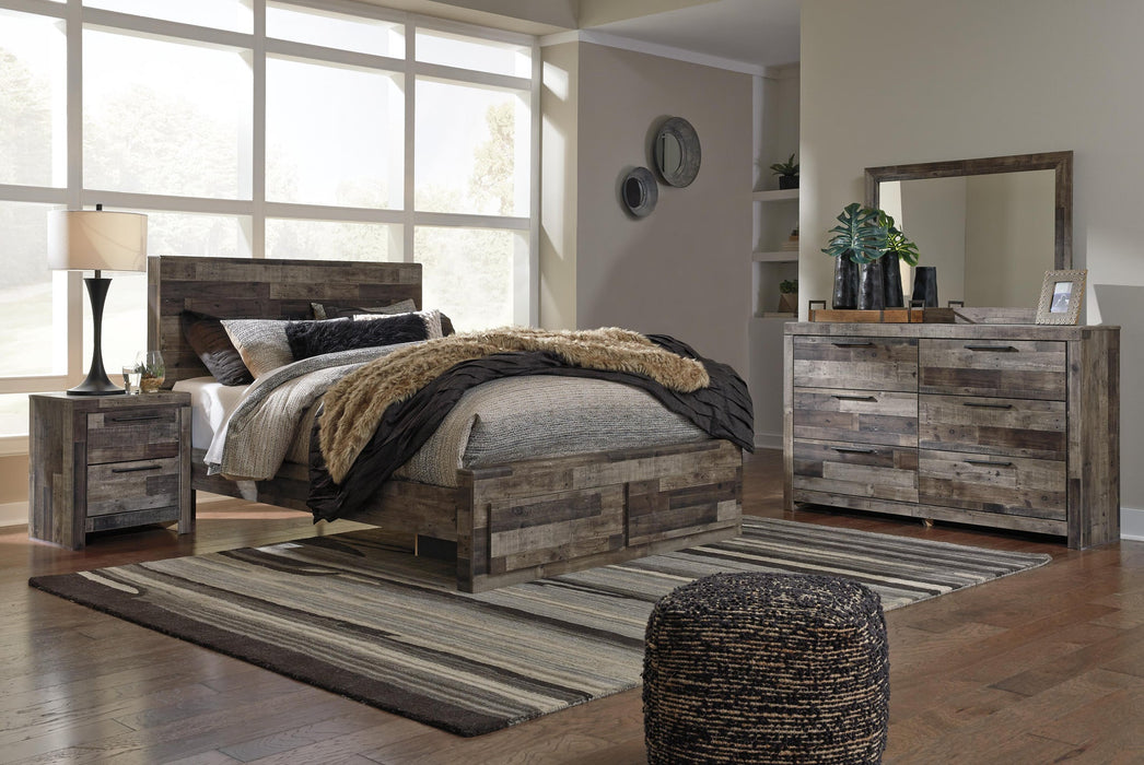 Derekson Queen Panel Bed with 2 Storage Drawers with Mirrored Dresser and Nightstand - alternate view 2