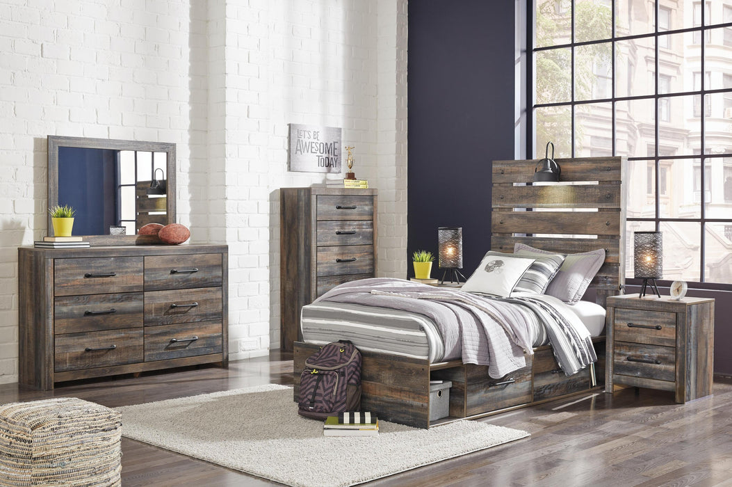 Drystan Twin Panel Headboard Bed with Mirrored Dresser, Chest and Nightstand - alternate view 2