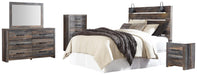 Drystan Queen Panel Headboard Bed with Mirrored Dresser, Chest and Nightstand