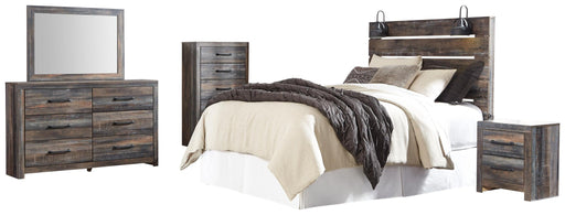 Drystan Queen Panel Headboard Bed with Mirrored Dresser, Chest and Nightstand