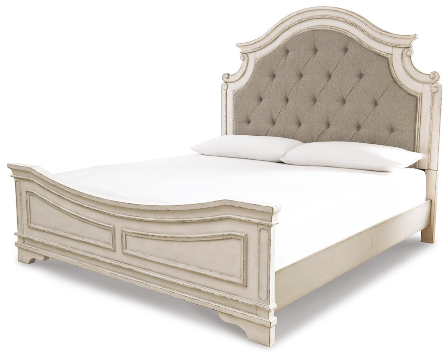 Realyn King Upholstered Panel Bed with Mirrored Dresser and Nightstand - alternate view 3