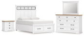 Ashbryn Queen Panel Storage Bed, Dresser, Mirror and Nightstand