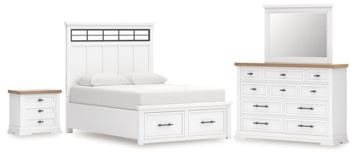 Ashbryn Queen Panel Storage Bed, Dresser, Mirror and Nightstand