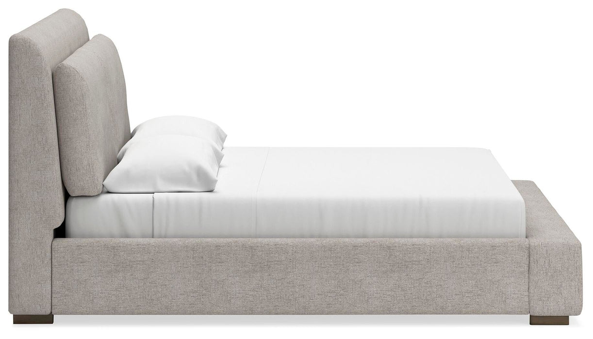 Cabalynn California King Upholstered Bed with Mirrored Dresser - alternate view 14