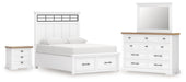 Ashbryn King Panel Storage Bed, Dresser, Mirror and Nightstand