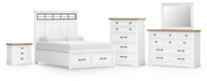 Ashbryn King Panel Storage Bed, Dresser, Mirror, Chest and Nightstand