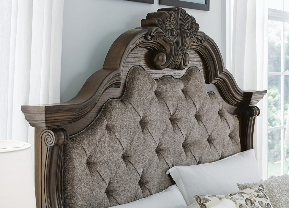 Maylee California King Upholstered Bed with Mirrored Dresser - alternate view 10