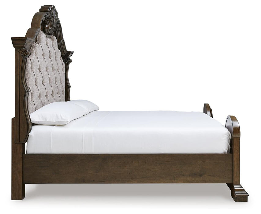 Maylee King Upholstered Bed with Mirrored Dresser - alternate view 11