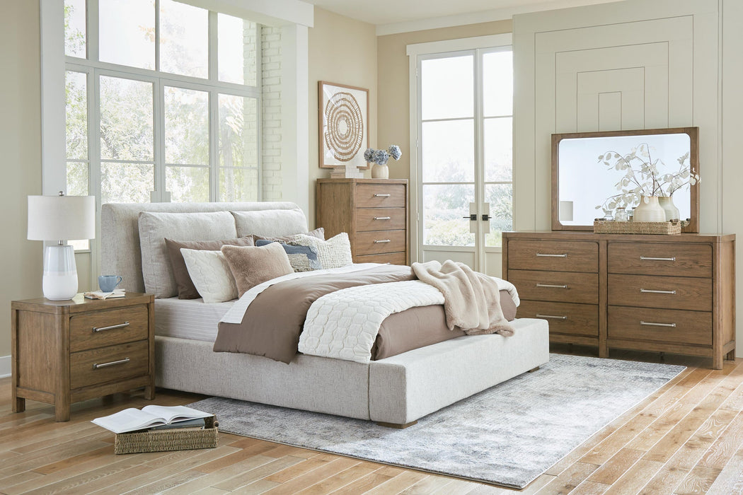 Cabalynn California King Upholstered Bed with Mirrored Dresser, Chest and Nightstand - alternate view 2