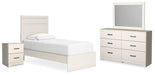 Stelsie Twin Panel Bed with Mirrored Dresser and Nightstand