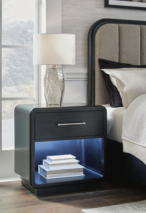 Rowanbeck King Upholstered Panel Bed, Dresser, Mirror and Nightstand - alternate view 14