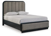 Rowanbeck Queen Upholstered Panel Bed with Mirrored Dresser and Nightstand - alternate view 4