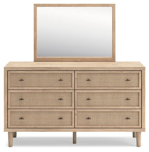 Cielden Full Upholstered Panel Bed with Mirrored Dresser and Nightstand - alternate view 2