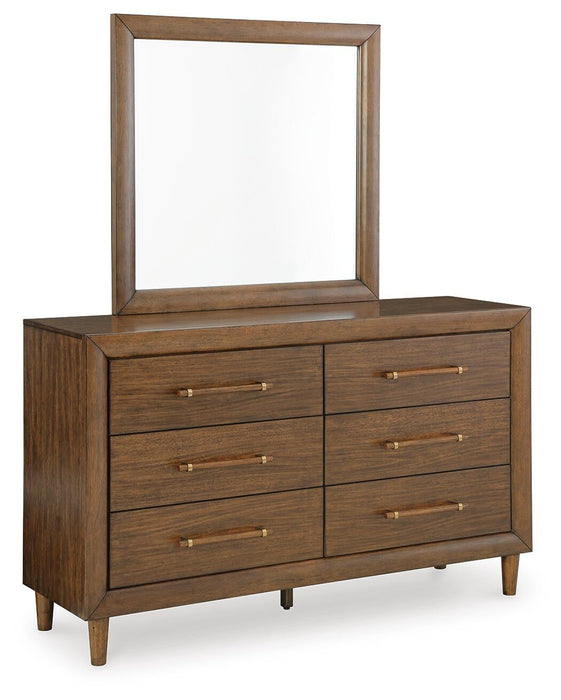 Lyncott Queen Upholstered Bed with Mirrored Dresser and Nightstand - alternate view 2