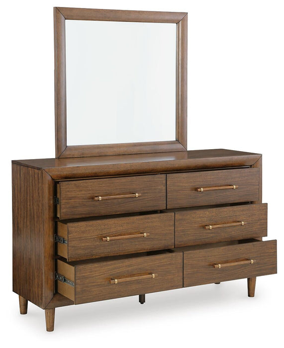 Lyncott Queen Upholstered Bed with Mirrored Dresser and Nightstand - alternate view 3