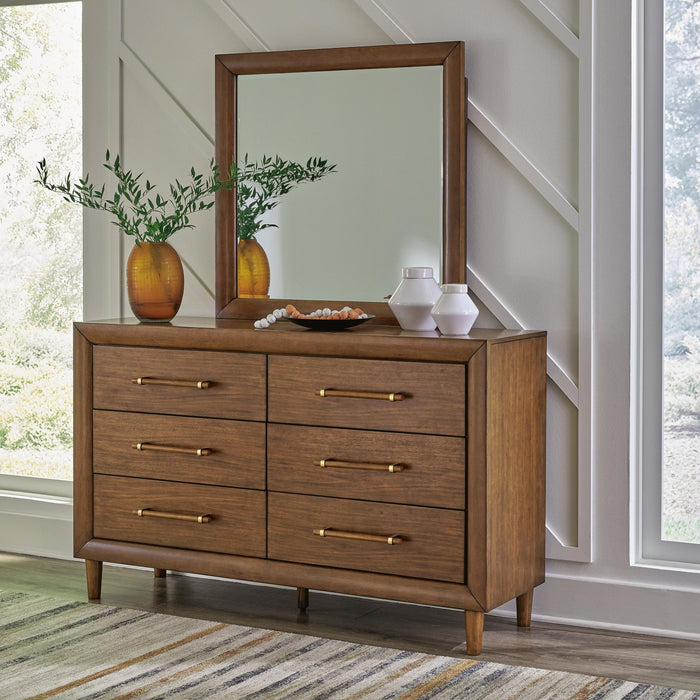 Lyncott Queen Upholstered Bed with Mirrored Dresser and Nightstand - alternate view 12