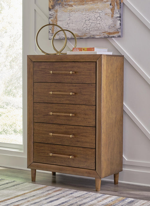 Lyncott Queen Upholstered Panel Bed, Dresser, Mirror, Chest and Nightstand - alternate view 16