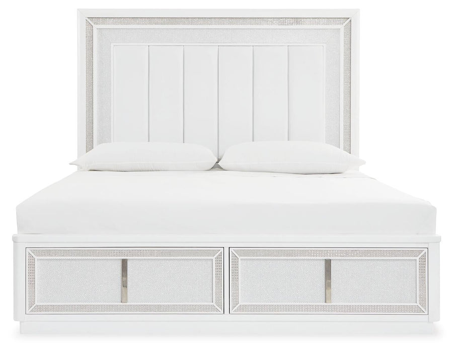 Chalanna Queen Upholstered Storage Bed with Mirrored Dresser - alternate view 4
