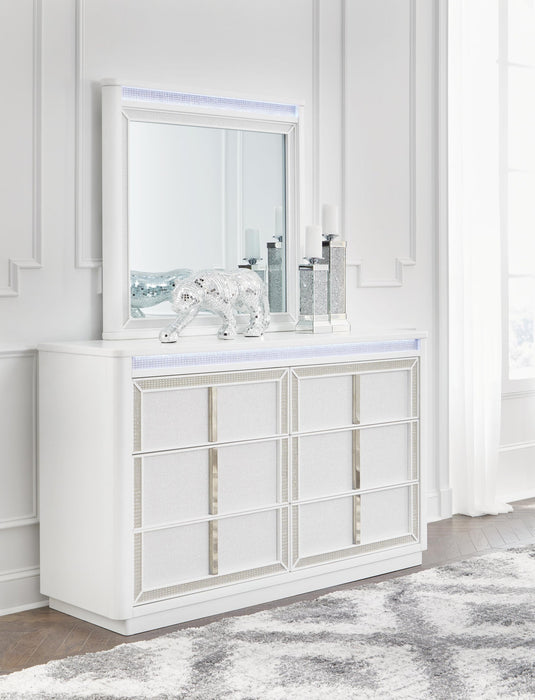 Chalanna Queen Upholstered Storage Bed with Mirrored Dresser - alternate view 10