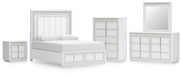 Chalanna Queen Upholstered Storage Bed, Dresser, Mirror, Chest and Nightstand