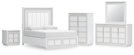 Chalanna Queen Upholstered Storage Bed, Dresser, Mirror, Chest and Nightstand