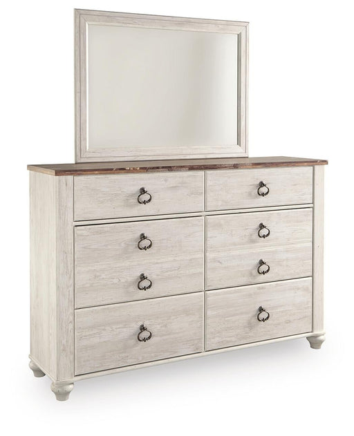 Willowton Queen Panel Bed with Mirrored Dresser and Nightstand - alternate view 2