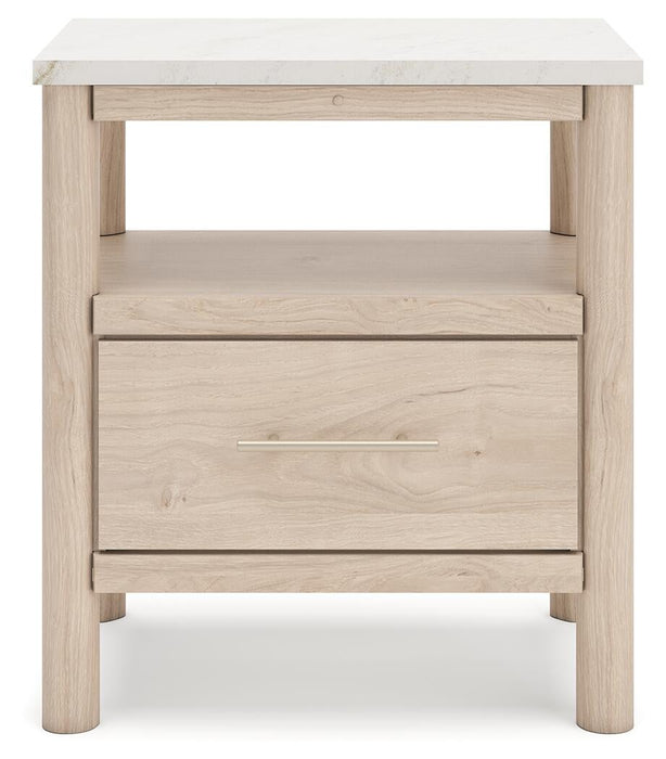 Cadmori Queen Upholstered Panel Bed with Mirrored Dresser and Nightstand - alternate view 12