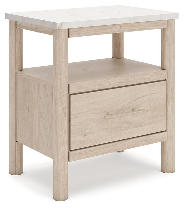 Cadmori Queen Upholstered Panel Bed with Mirrored Dresser and Nightstand - alternate view 13