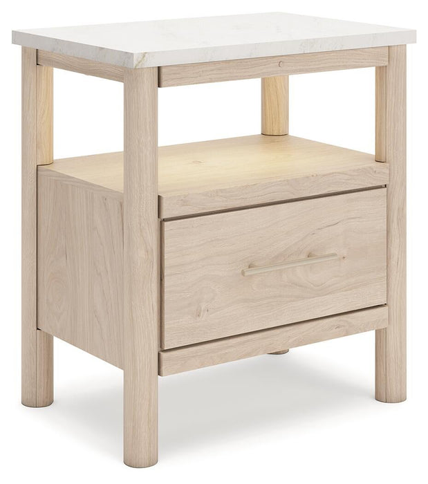Cadmori Queen Upholstered Panel Bed with Mirrored Dresser and Nightstand - alternate view 14