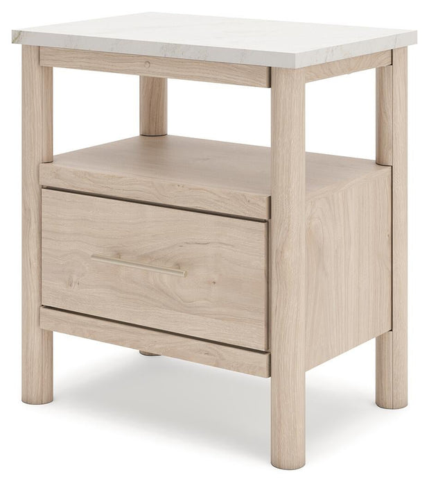 Cadmori Queen Upholstered Panel Bed with Mirrored Dresser and Nightstand - alternate view 17