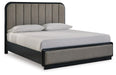 Rowanbeck California King Upholstered Panel Bed with Mirrored Dresser - alternate view 4