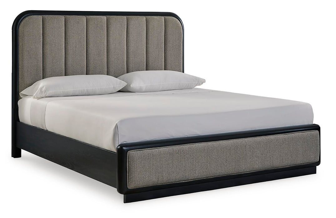 Rowanbeck California King Upholstered Panel Bed, Dresser, Mirror and Nightstand - alternate view 4