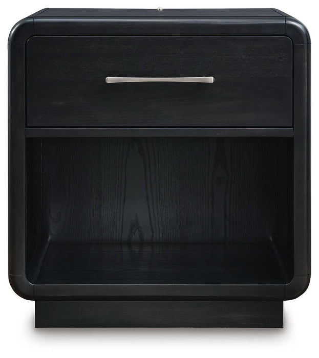 Rowanbeck California King Upholstered Panel Bed, Dresser, Mirror and Nightstand - alternate view 5