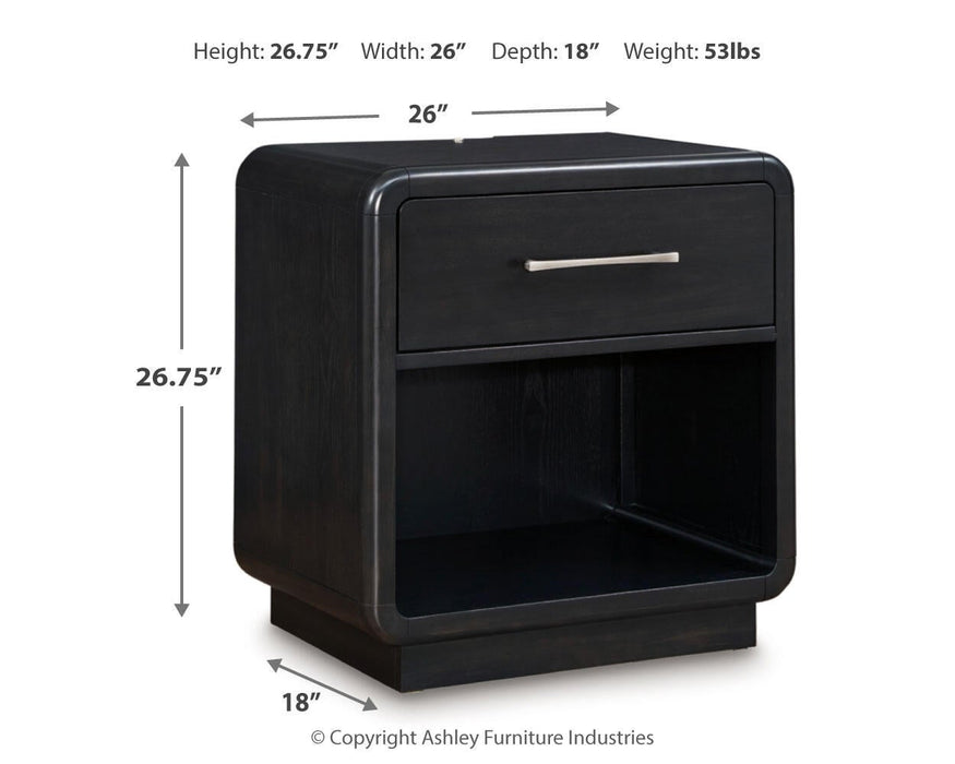 Rowanbeck California King Upholstered Panel Bed, Dresser, Mirror and Nightstand - alternate view 10