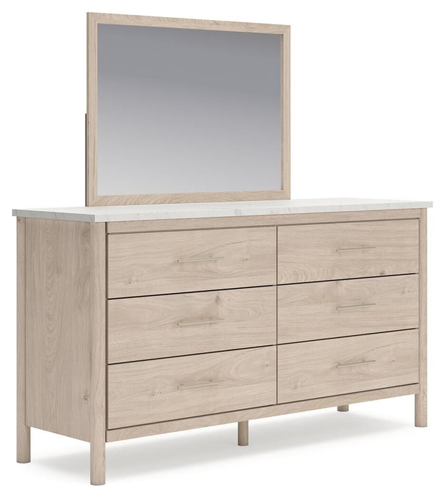 Cadmori Queen Upholstered Panel Bed with Mirrored Dresser, Chest and Nightstand - alternate view 3