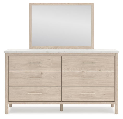 Cadmori Queen Upholstered Panel Bed with Mirrored Dresser, Chest and Nightstand - alternate view 2