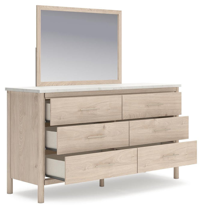 Cadmori Queen Upholstered Panel Bed with Mirrored Dresser, Chest and Nightstand - alternate view 4