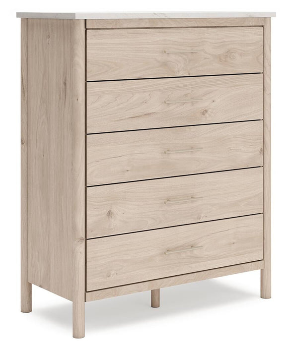 Cadmori Queen Upholstered Panel Bed with Mirrored Dresser, Chest and Nightstand - alternate view 9