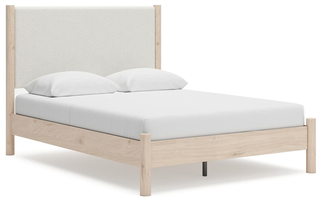 Cadmori Queen Upholstered Panel Bed with Mirrored Dresser, Chest and Nightstand - alternate view 15