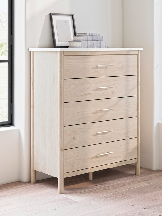 Cadmori Queen Upholstered Panel Bed with Mirrored Dresser, Chest and Nightstand - alternate view 26