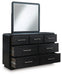 Rowanbeck King Upholstered Panel Bed with Mirrored Dresser - alternate view 3