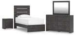 Delmorta Twin Panel Bed, Dresser, Mirror and Nightstand