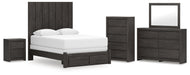 Parlayon Queen Panel Storage Bed, Dresser, Mirror, Chest and Nightstand