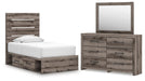 Urbanoore Twin Panel Bed with Storage, Dresser and Mirror