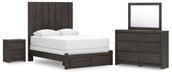 Parlayon Queen Panel Storage Bed, Dresser, Mirror and Nightstand